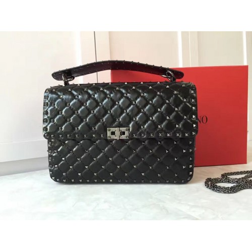 VALENTINO Bolso bandolera grande Spike de piel acolchada A0327 negro