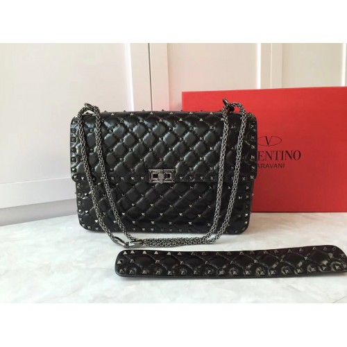 Bolso de hombro de piel de oveja Valentino VT48722 Negro