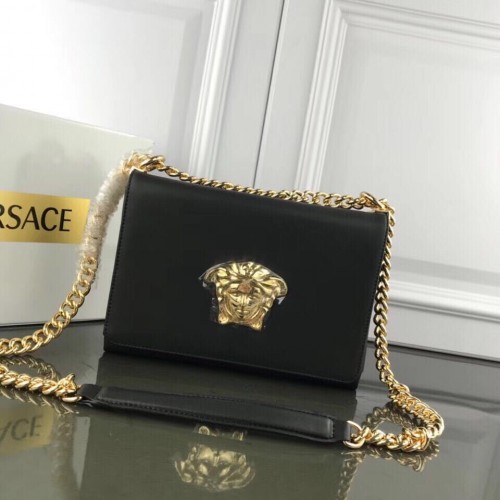 Versace Bolso de hombro en piel de becerro VS170 Negro