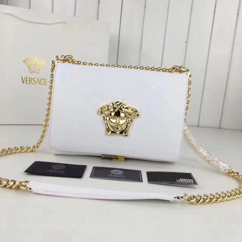 Versace Bolso de hombro en piel de becerro VS170 Blanco