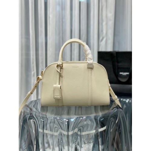 BOLSO MEDIANO YSL CASSANDRA DE PIEL GRABADA GRAIN DE POUDRE Y305454 crema