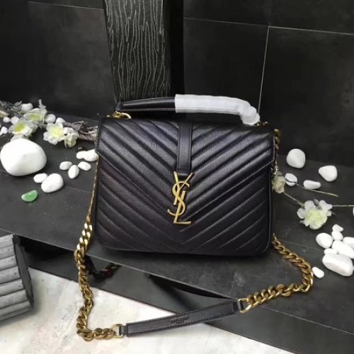 YSL Classic Monogramme Bolso con solapa de cuero negro Y392737 Oro