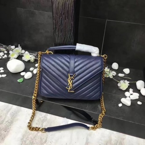 YSL Classic Monogramme Bolso con solapa de cuero azul Y392737 Oro