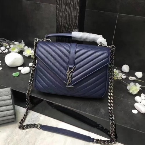 YSL Classic Monogramme Bolso con solapa de cuero azul Y392737 Plata