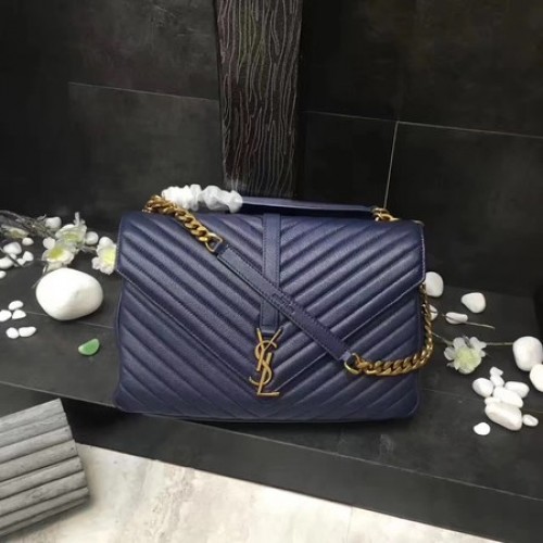 YSL Classic Monogramme Bolso con solapa de cuero azul Y392738 Oro