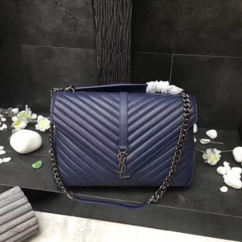 YSL Classic Monogramme Bolso con solapa de cuero azul Y392738 Plata