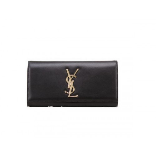 YSL Classic Monogramme Clutch Bag Cuero Liso Y8909 Negro