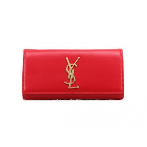 YSL Classic Monogramme Clutch Bag Cuero Liso Y8909 Rojo