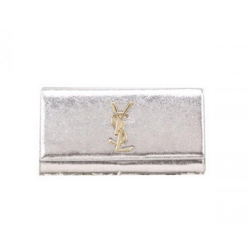 YSL Classic Monogramme Clutch Bag Cuero Liso Y8909 Plata