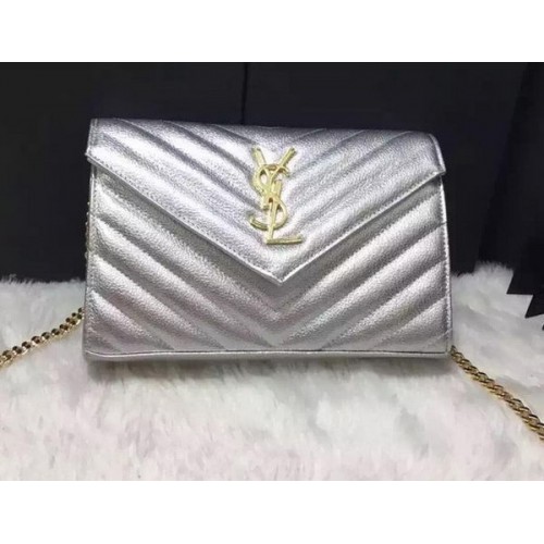 YSL Classic Monogramme Clutch Patrón Cannage YSL0223 Plata