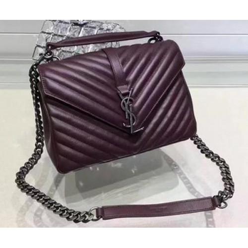 YSL Classic Monogramme Flap Bag Piel de becerro Y22369 Vino