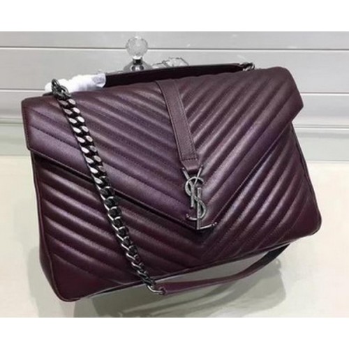YSL Classic Monogramme Flap Bag Piel de becerro Y22370 Vino