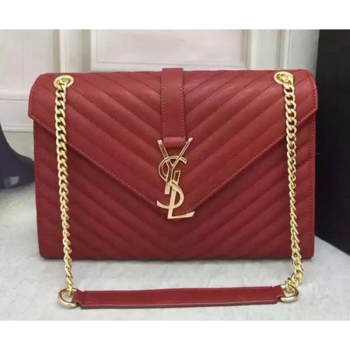 YSL Classic Monogramme Flap Bag Piel de becerro Y26588 Borgoña