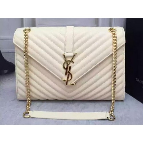 YSL Classic Monogramme Flap Bag Piel de becerro Y26588 Blanco