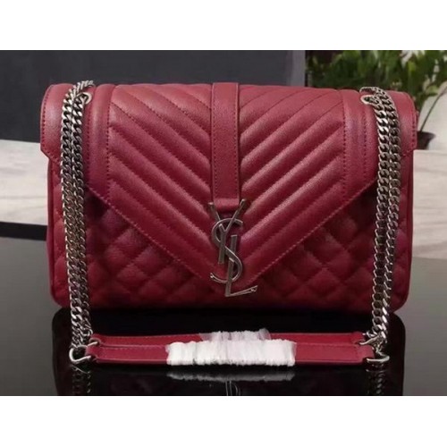 YSL Classic Monogramme Flap Bag Piel de becerro Y268033 Vino