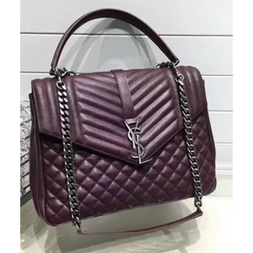 YSL Classic Monogramme Flap Bag Piel de becerro Y33569 Vino