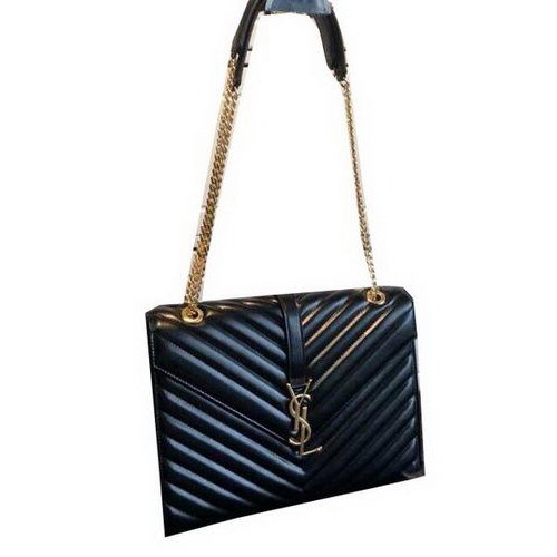 YSL Classic Monogramme Flap Bag Cuero liso 311224 Negro