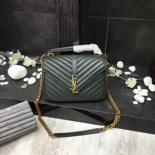 YSL Classic Monogramme Bolso con solapa de cuero verde Y392737 Oro