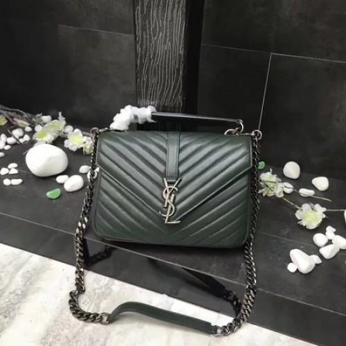 YSL Classic Monogramme Bolso con solapa de cuero verde Y392737 Plata