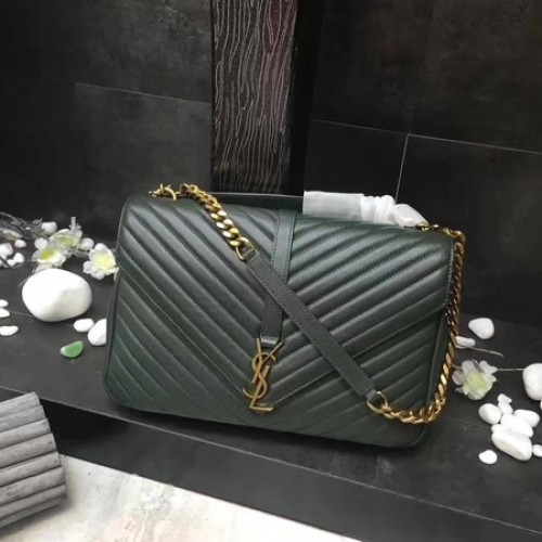 YSL Classic Monogramme Bolso con solapa de cuero verde Y392738 Oro