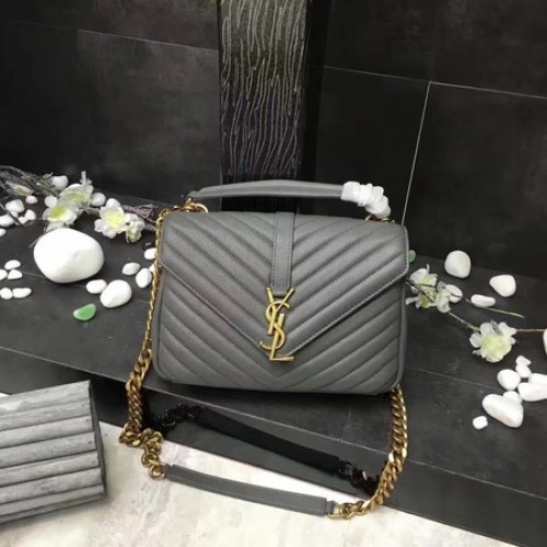 YSL Classic Monogramme Bolso con solapa de cuero gris Y392737 Oro
