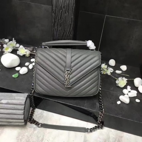 YSL Classic Monogramme Bolso con solapa de cuero gris Y392737 Plata
