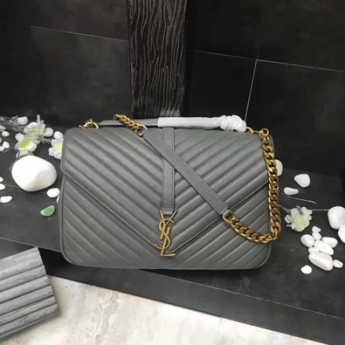 YSL Classic Monogramme Bolso con solapa de cuero gris Y392738 Dorado