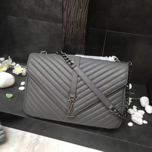 YSL Classic Monogramme Bolso con solapa de cuero gris Y392738 Plata