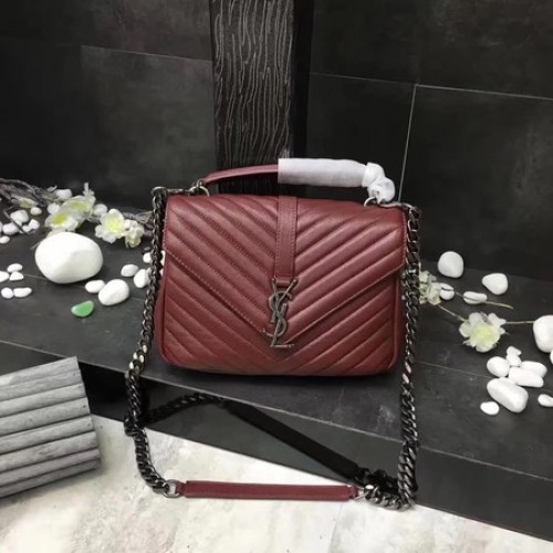 YSL Classic Monogramme Bolso con solapa de cuero rojo Y392737 Plata