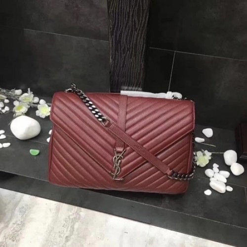 YSL Classic Monogramme Bolso con solapa de cuero rojo Y392738 Plata