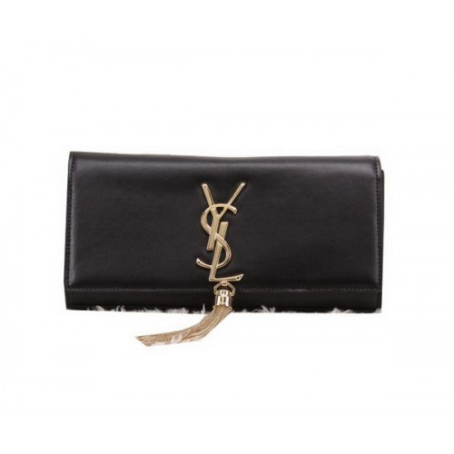 YSL Classic Monogramme Tassel Smooth Leather Clutch Bag Y8908 Negro