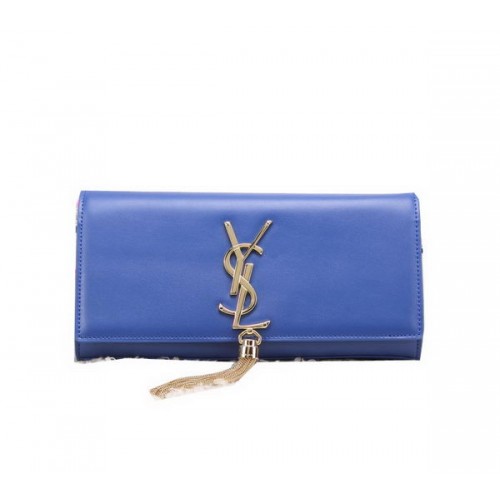 YSL Classic Monogramme Tassel Smooth Leather Clutch Bag Y8908 Azul