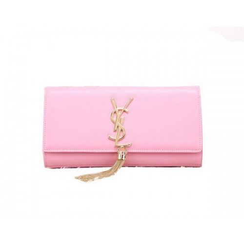 YSL Classic Monogramme Tassel Smooth Leather Clutch Bag Y8908 Rosa