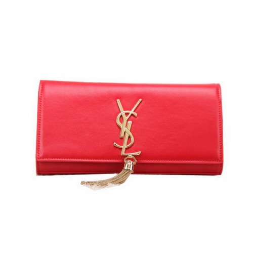 YSL Classic Monogramme Tassel Smooth Leather Clutch Bag Y8908 Rojo