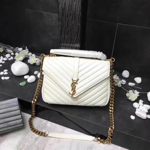 YSL Classic Monogramme Bolso con solapa de cuero blanco Y392737 Oro