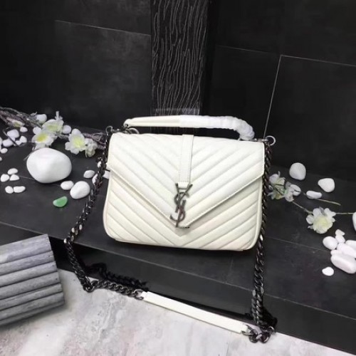 YSL Classic Monogramme Bolso con solapa de cuero blanco Y392737 Plata