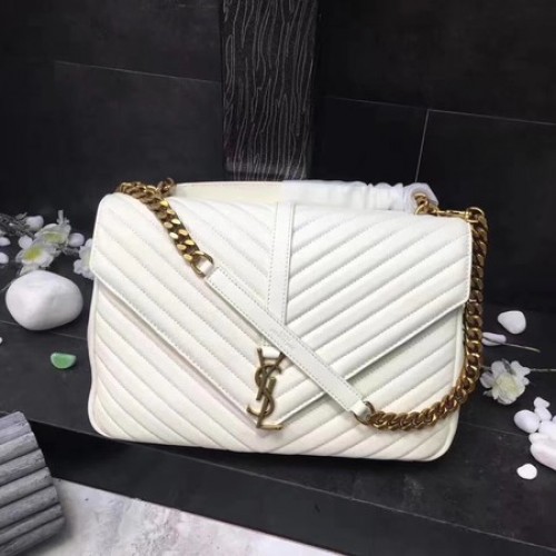 YSL Classic Monogramme Bolso con solapa de cuero blanco Y392738 Oro