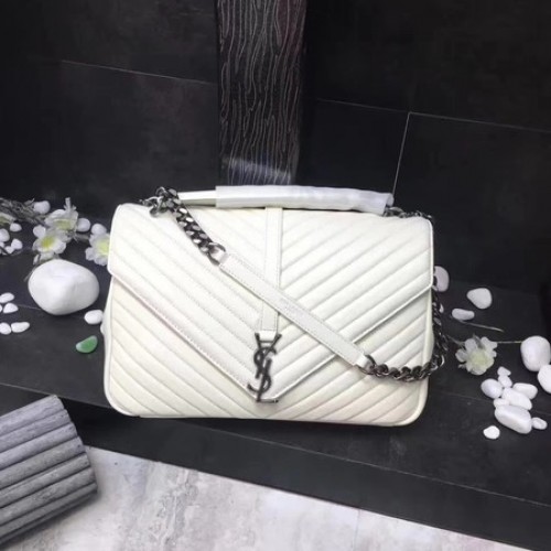 YSL Classic Monogramme Bolso con solapa de cuero blanco Y392738 Plata