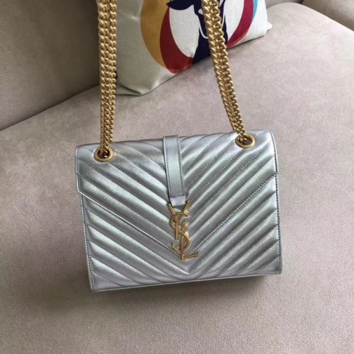 YSL Bolso con solapa Piel de becerro 396910 plata