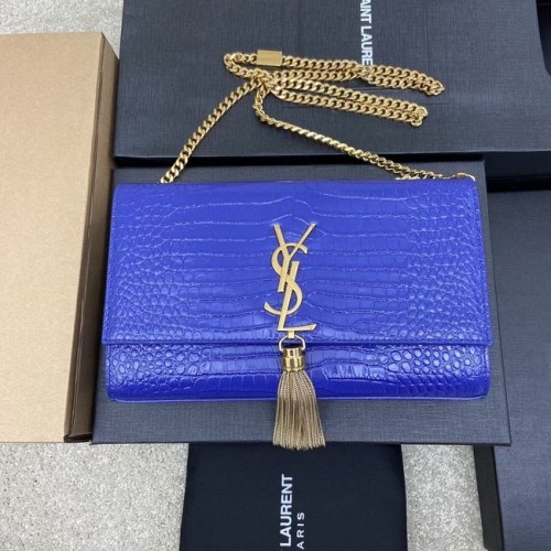 YSL KATE MEDIANO CON BORLA EN PIEL BRILLANTE GRABADA COCODRILO 377829 azul