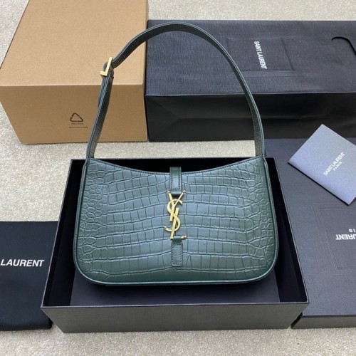 BOLSO HOBO YSL LE 5 A 7 DE PIEL BRILLANTE GRABADA COCODRILO Y687228 verde negruzco