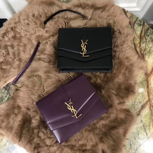 YSL Bolso mediano con cadena Sulpice en cuero burdeos Y6253