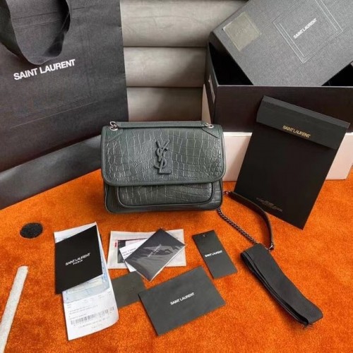 YSL NIKI BEBE EN PIEL GRABADA COCODRILO 533037 VERDE PROFUNDO