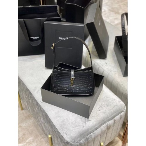 BOLSO HOBO YSL LE 5 A 7 DE PIEL BRILLANTE GRABADA COCODRILO Y687228 negro