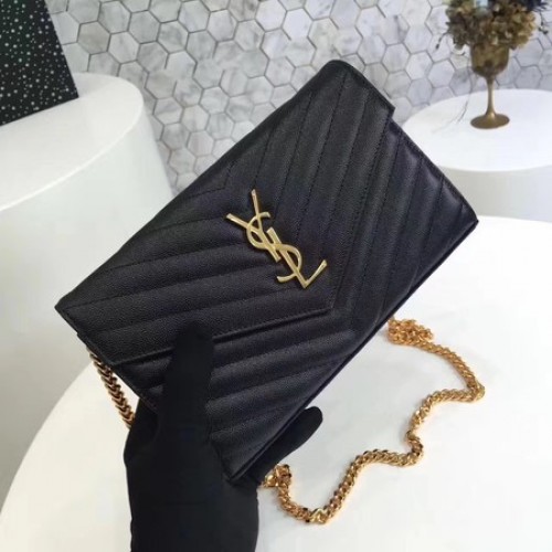 YSL WOC Classic Monogramme Flap Bag Cannage Pattern Y1003 Negro
