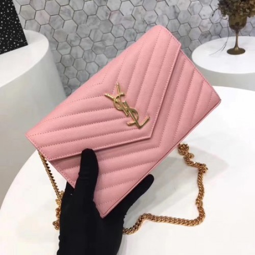 YSL WOC Classic Monogramme Flap Bag Cannage Pattern Y1003 Rosa
