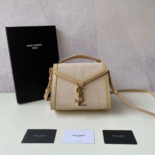 Yves Saint Laurent CASSANDRA PEQUEÑO ASA SUPERIOR DE TWEED TRENZADO Y622061-1 BEIGE NATURAL