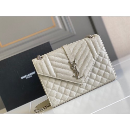 Yves Saint Laurent Piel de becerro 487206 blanco y plata antigua
