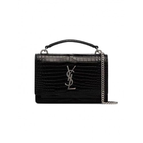 Yves Saint Laurent Bolso de hombro de piel de becerro Y533036A negro y metal plateado