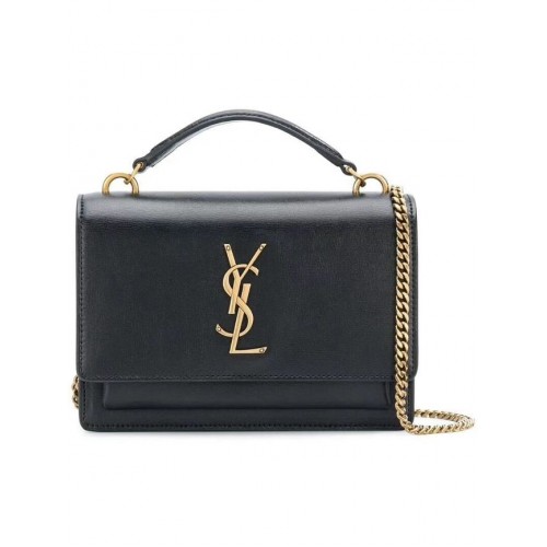 Yves Saint Laurent Bolso de hombro de piel de becerro Y533036 metal negro y dorado